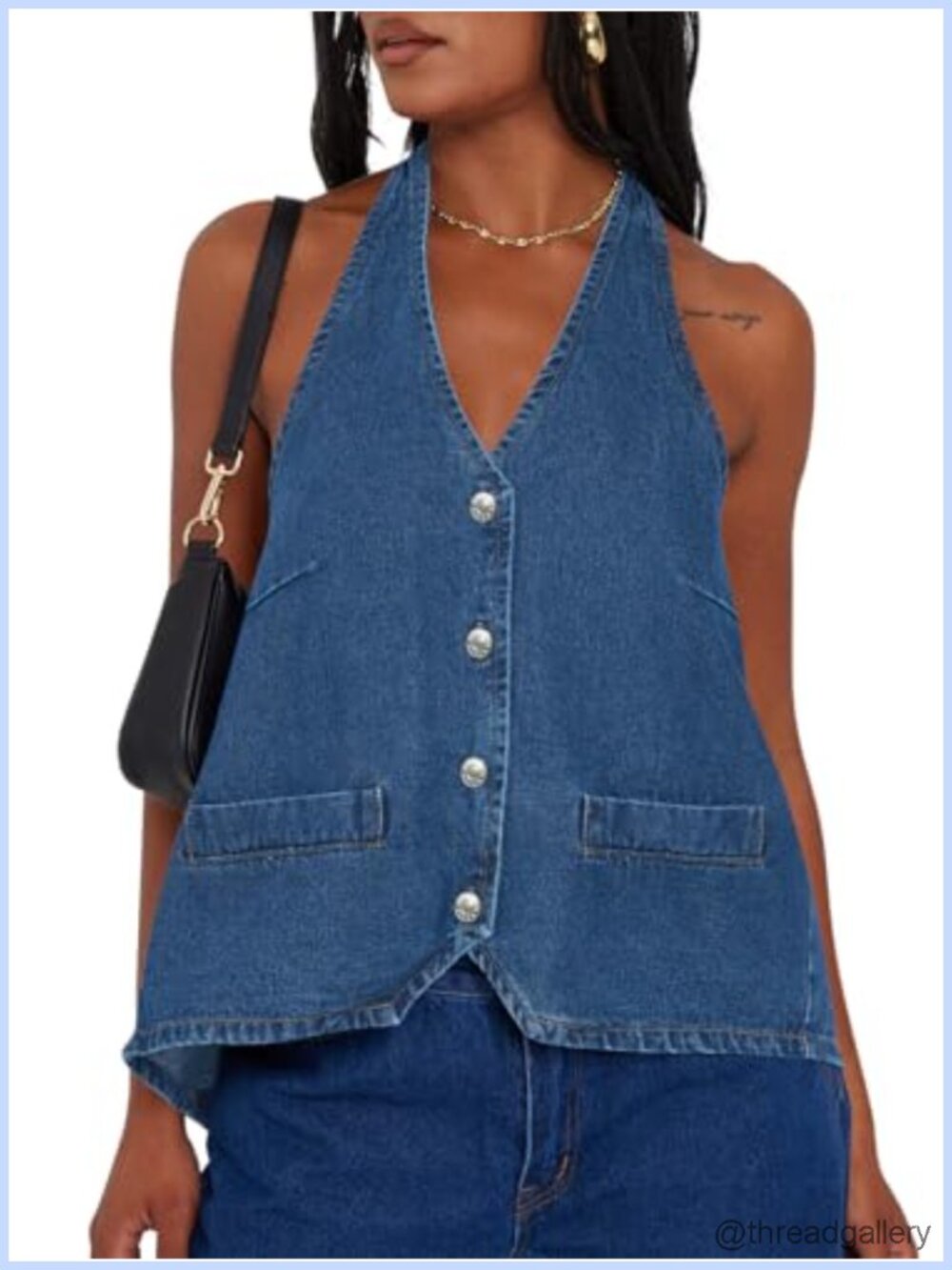 Halter Denim Vest Top Sleeveless Open Back Y2K Going Out Button Up Waistcoat